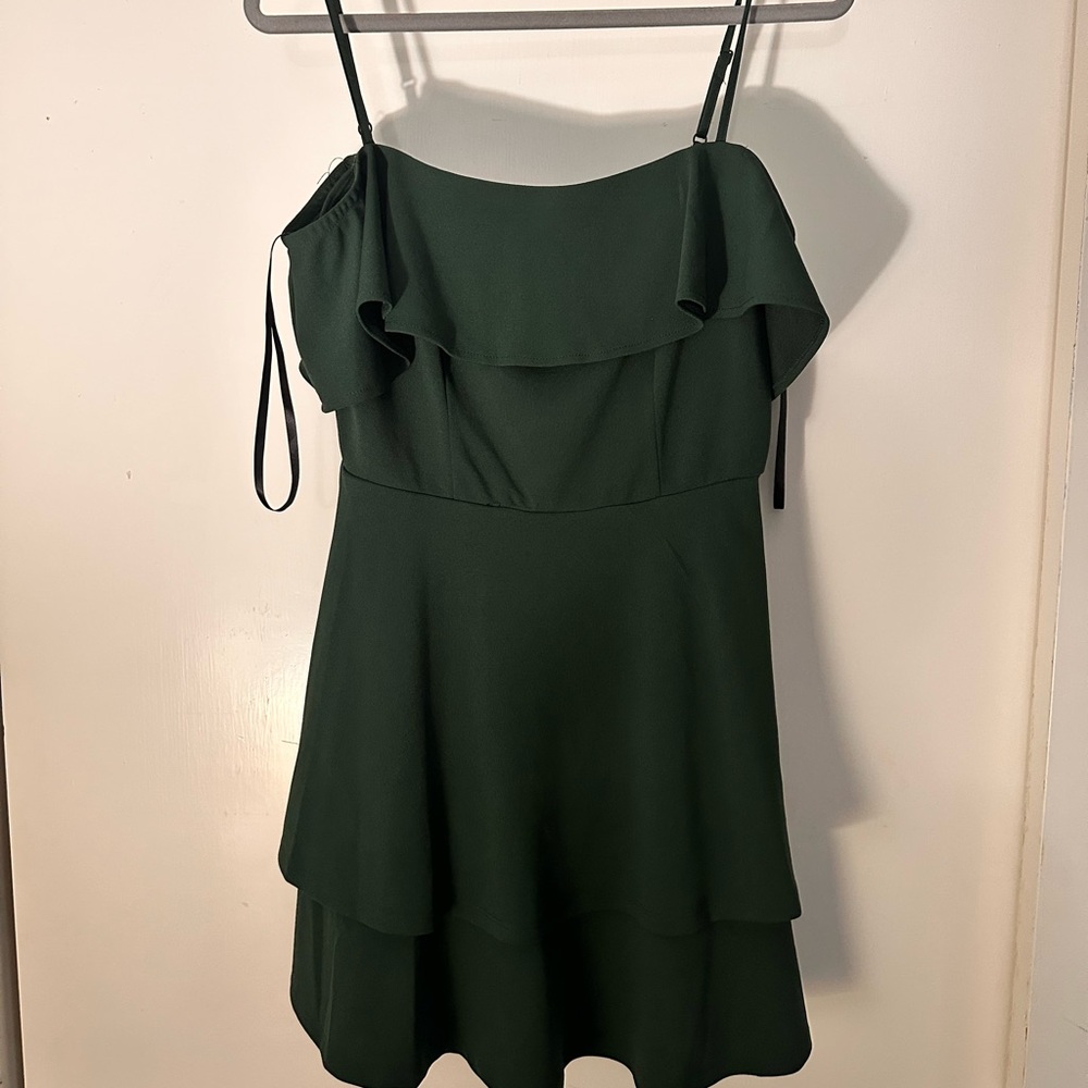 B Darlin Forest Green Ruffle Mini Dress